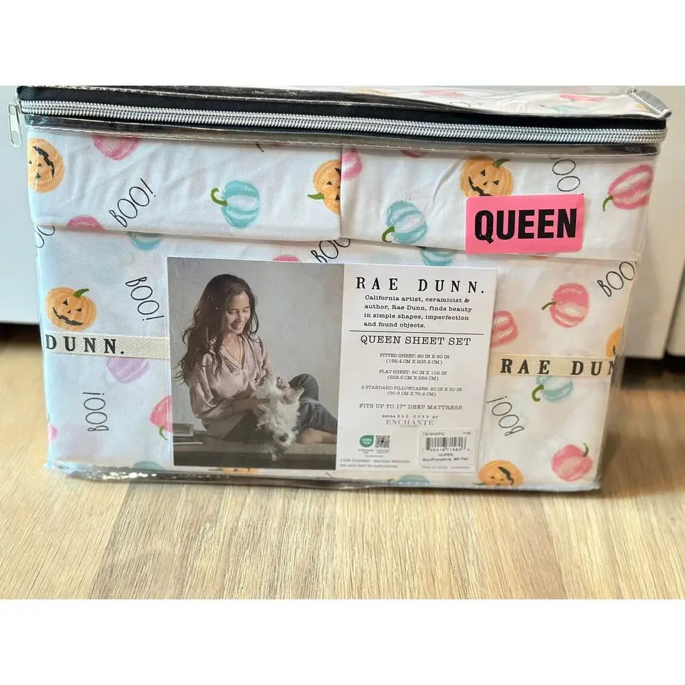 Rae Dunn Halloween Sheets 4 Pc Queen BOO! Halloween Pumpkin Bedding